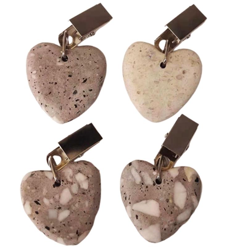 4Pcs Tablecloth Weights Clips with Clips Marble Heart Shape Heavy Duty Tablecloth Pendant Table Clips for Indoor Outdoor