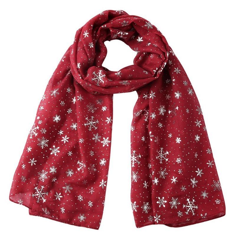 Autumn and Winter Scarf Women's New Christmas Gift Snowflake Hot Silver Polka Dot Silk Scarf Cotton Shawl Christmas Scarf
