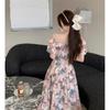 Design Sense Large Size French Romantic Floral Square Neck Dress New Women's Summer Fat Mm Belly Covering and Thin Dress