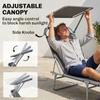 Outdoor Foldable Sun Lounger 4 Level Adjustable Backrest Reclining Sun Lounger Chair With Angle Adjust Sun Shade Awning For Beach Garden Patio Grey