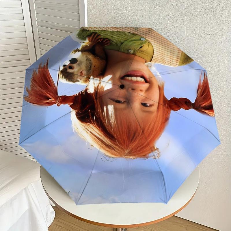1pc Pippi Longstocking Automatic Folding Umbrella, Portable Collapsible Design, Casual Outdoor Accessory L1127057