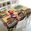 One vintage-style tablecloth with a Pin-Up motorcycle design.PMJ