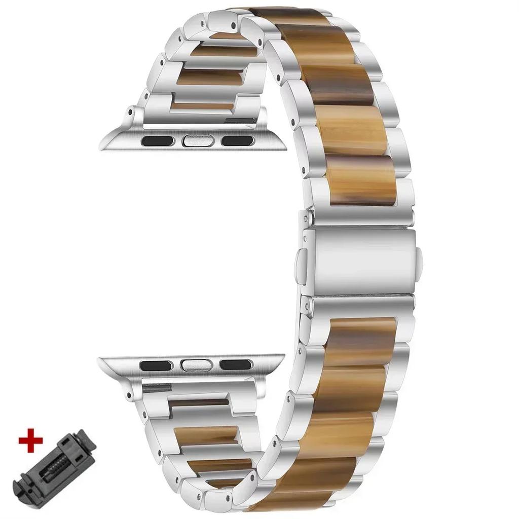 Stainless Steel+Resin Band for Apple Watch 10 42mm 46 Ultra 2 49mm Women Bracelet for IWatch 9 8 7 6 5 4 se 40mm 38mm 41 45 44mm