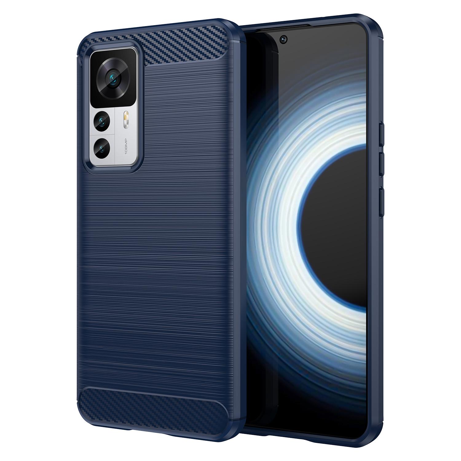 

For Xiaomi 12T 5G/12T Pro 5G/Redmi K50 Ultra 5G Carbon Fiber Texture Brushed Phone Case Soft TPU Protective Cover Blue