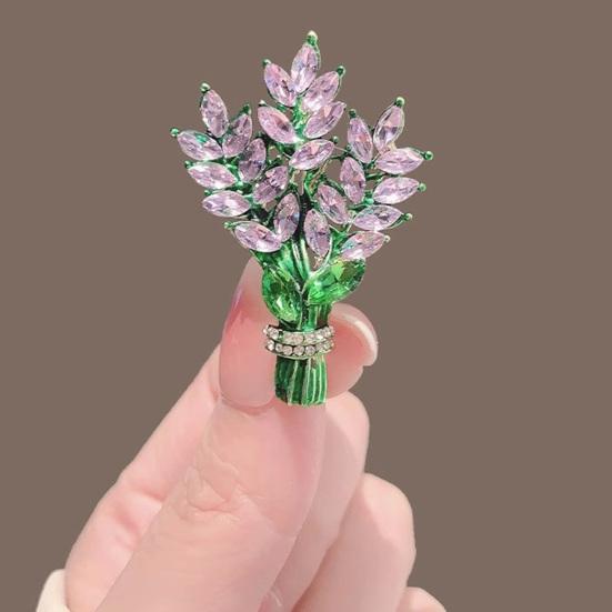 Women Brooch High-Gloss Rhinestone Inlay Sparkling Lavender Design Lapel Pin Non-Slip Buckle Scarf Badge Clothing Bags Accessories