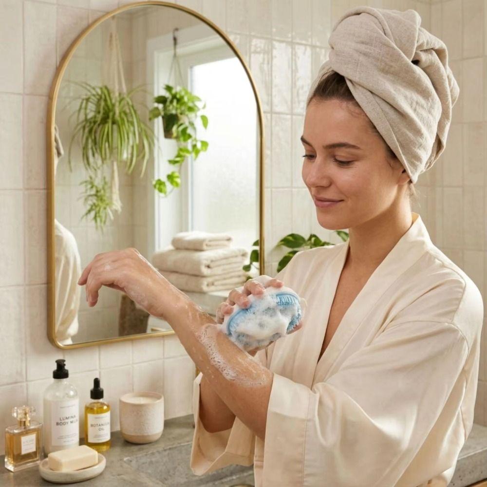 Soft Bristle Body Cleansing Tool Long Handle Bubble Massager Brush Shower Time