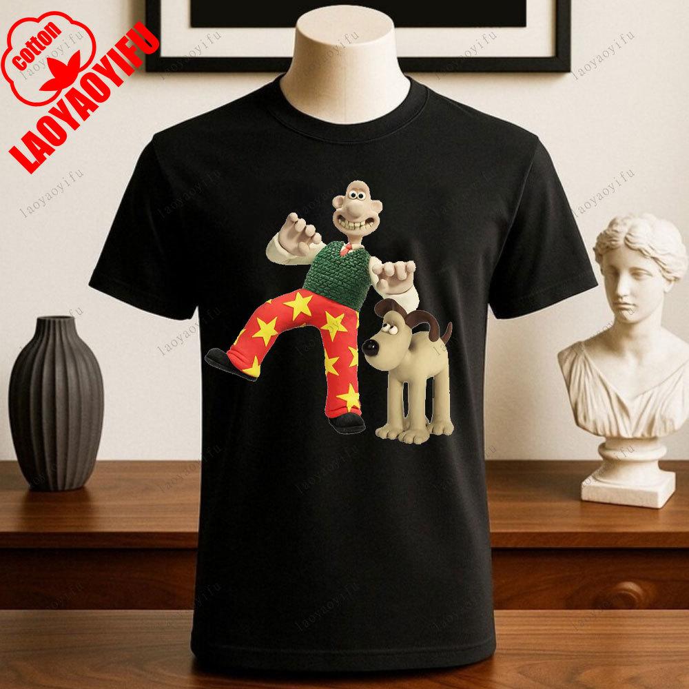 Wallace und Gromit Bedruckte T-Shirts Tops Cartoon und Anime Bedrucktes T-Shirt Wochenende Retro Grafik-Tee Vintage Ästhetik