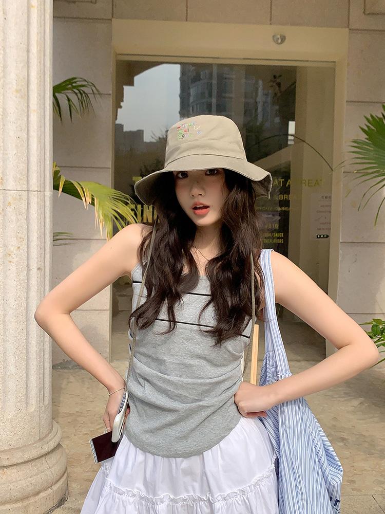 Big Eaves Bucket Hat Women's Summer Tide Outdoor Travel Versatile Pink Cartoon Small Fresh Sunshade Sunscreen Basin Hat