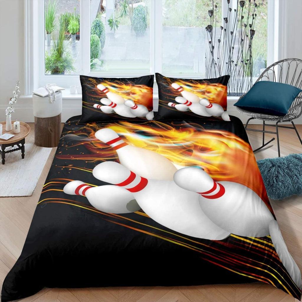 Bowling Soft Duvet Cover Polyester Sport Competion Comfortable Quilt Cover Sports Games Stary Sky Blue Line Beding Set Double Quen King-Sized
