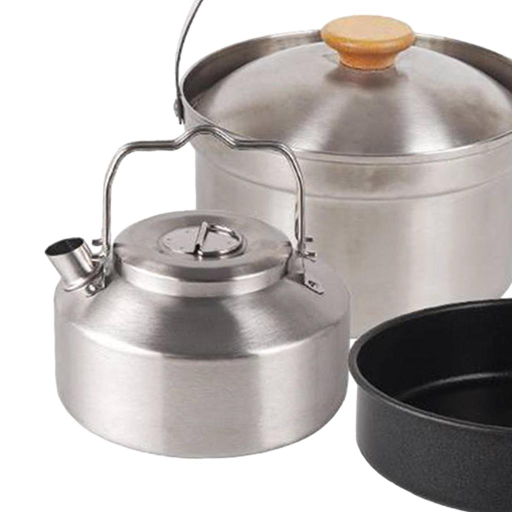 Camping Cookware Cooking Set Folding Handle Outdoor Cook Gear Pot Pan Kettle Included Carry