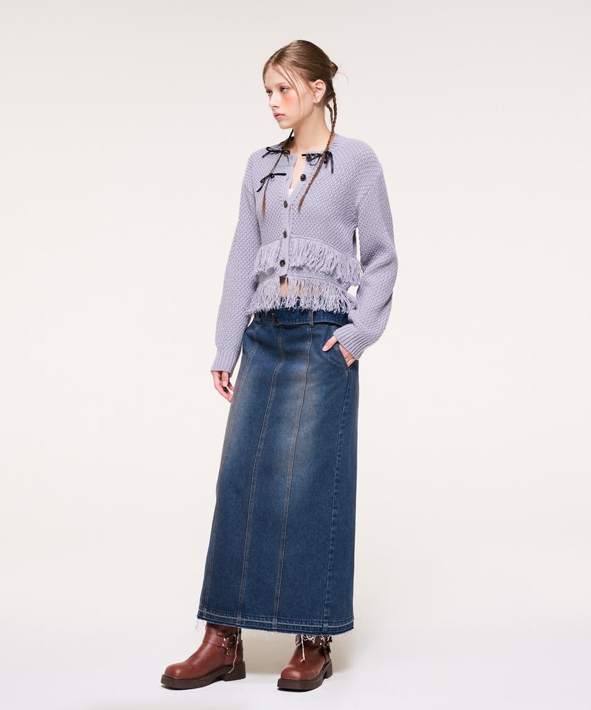 Etmont Wide Belt Long Denim Skirt, Blue