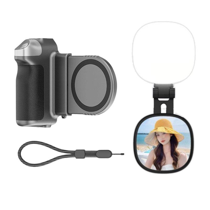 ABUO-Wireless Shutter Handle Magnetic Phone Camera Grip+ Selfie Light Bundle Kit Selfie Stabilizer 1/4 Cold Shoe Mount