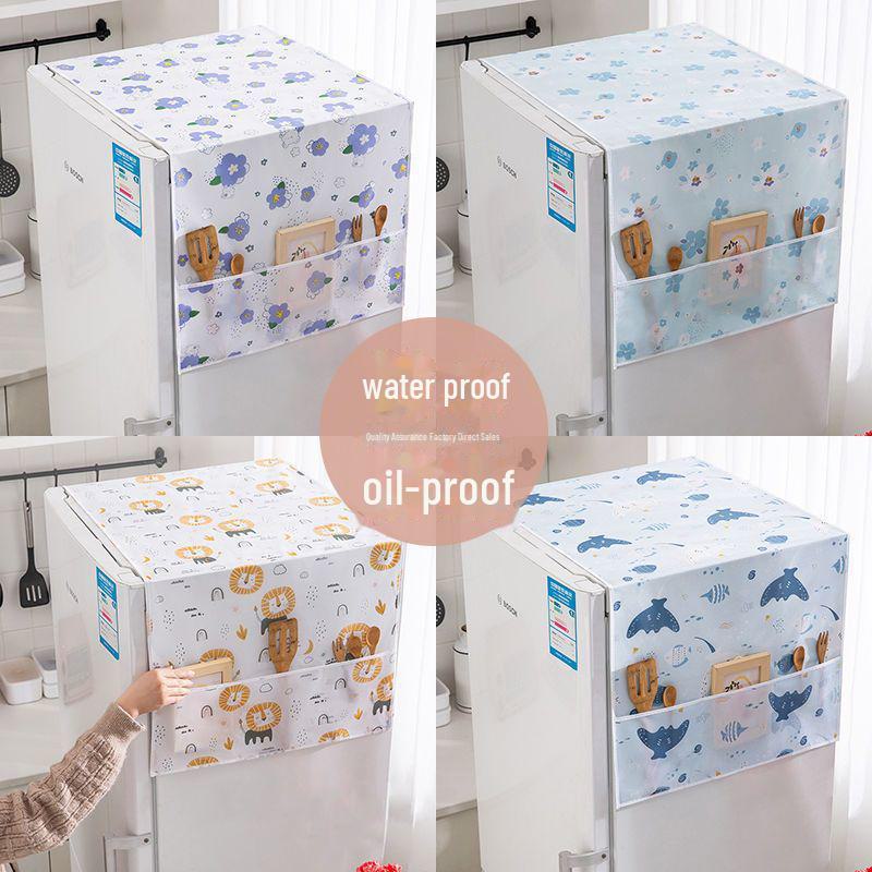 Refrigerator & Microwave Protective Cover: Dust, Oil-Proof Towel for Single/Double Door Fridge Household Storage.