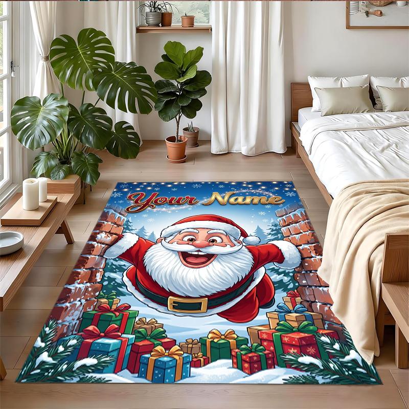 Christmas Custom Name Printed Square Area Rug Soft Non Slip Floor Carpet For Bedroom Holiday Gift