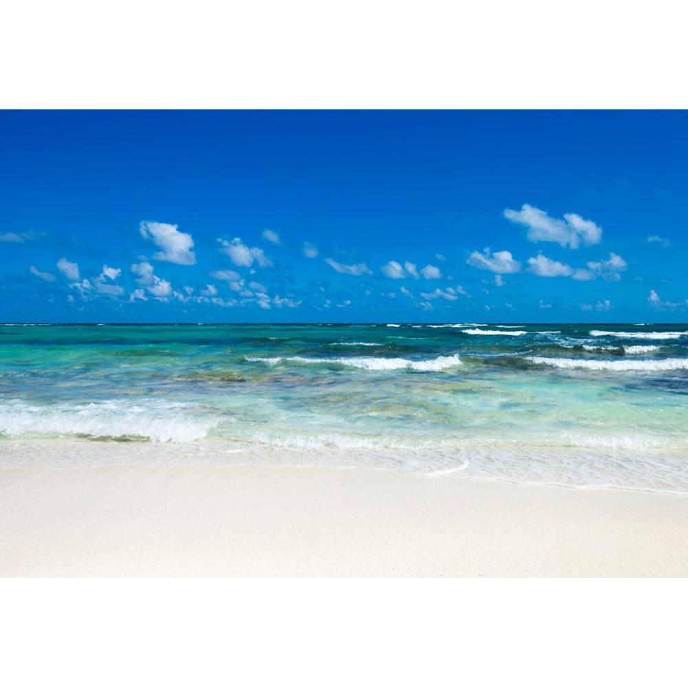 Background Photo with Beach Waves and Sunset, Summer Vacation, Ocean, Beach, Blue Sky, White Cloud, Sand, Photo Shoot