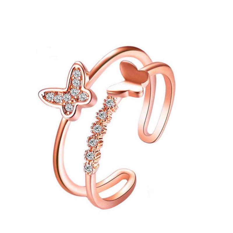 Butterfly Double-Layer Adjustable Ring - Elegant Women's Fashion Accessory