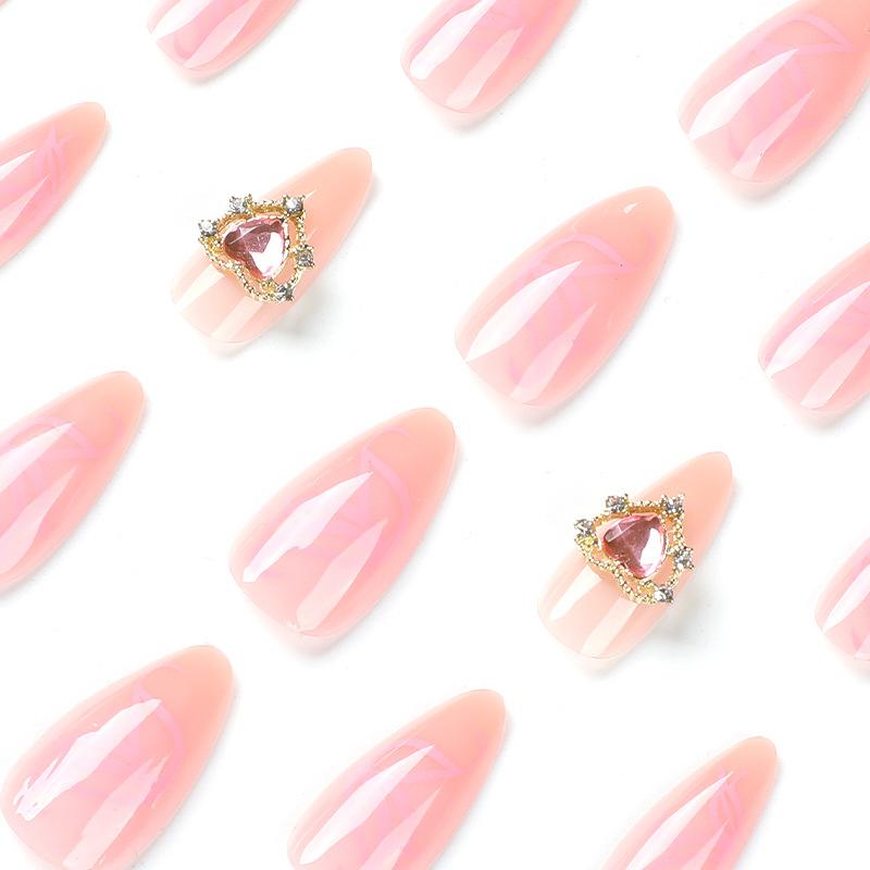 Wear nail pink petals pink love rhinestone nail piece finished product removable press on nails