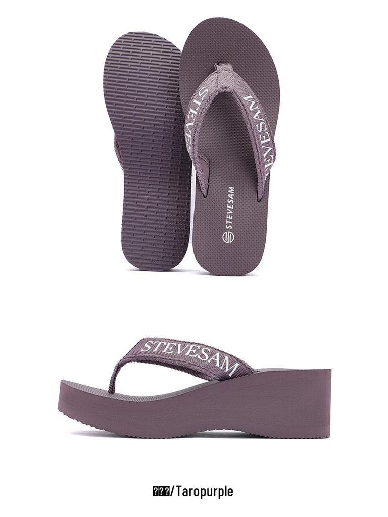 Women's 6cm Thick Sole Wedge Flip Flops - Summer Non-Slip High Heel Toe Post Sandals with Comfortable Woven Strap.
