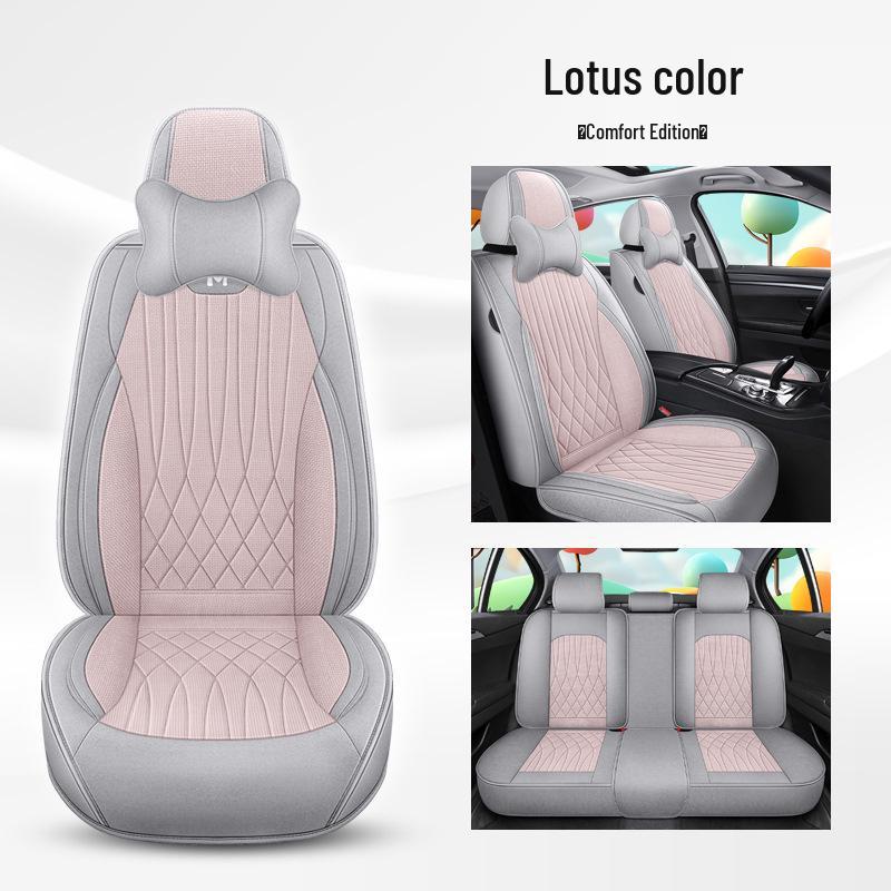Universal Breathable Linen Car Seat Cushion - Full Surround for All Seasons, Fits Five Seats