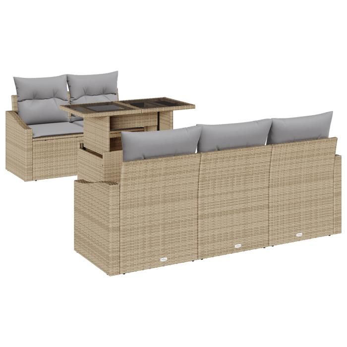 VidaXL Canapé de jardin 6 pièces avec coussins Beige Poly Rattan 3348916
