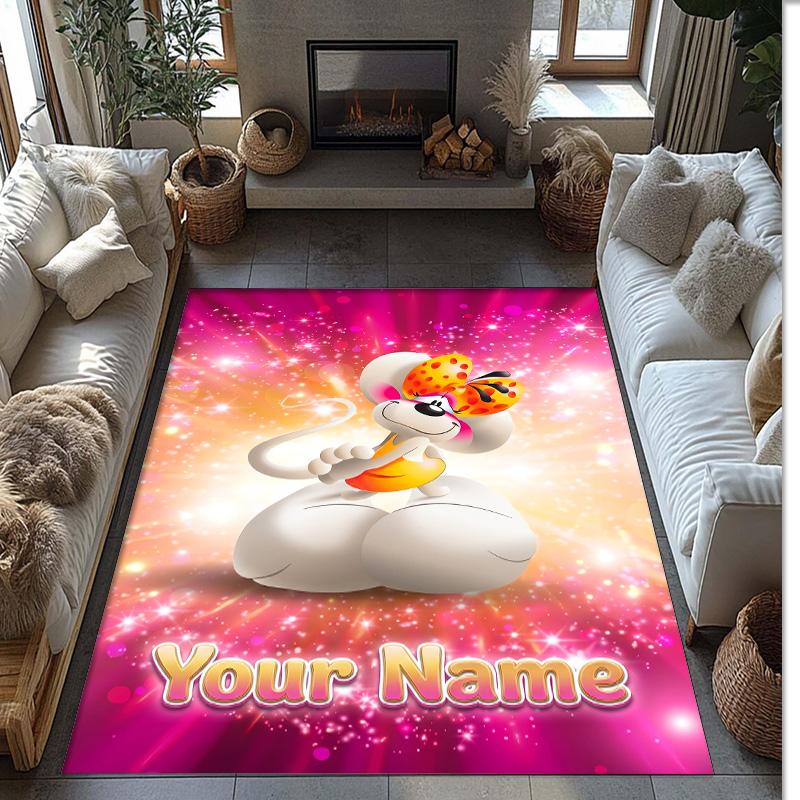 Diddl Crystal Velvet Rug, Custom Name Text Personalized Non‑Slip Floor Mat for Home Decor Gift