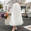 Women Spring Fall High Waist All Match Solid Color Mesh Pleated A Line Skirt