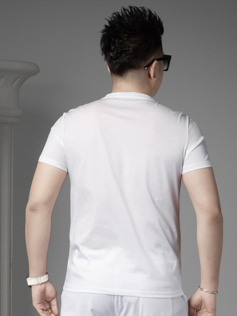 2025 Summer New Trendy Brand Dragon Totem Print Rhinestone Short-Sleeve T-Shirt Men's Casual Top Half-Sleeve Tee Shirt