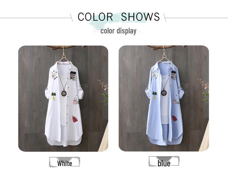 Korean Style Cotton Embroidered Long Sleeve Casual Shirt for Women