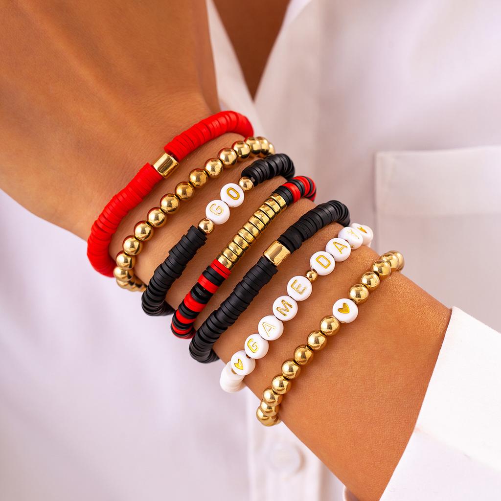 Fashion Letter Beaded Bracelet Set Women'S Multi-Layer Soft Pottery Stacked Bracelet Super Bowl Holiday Bracelet