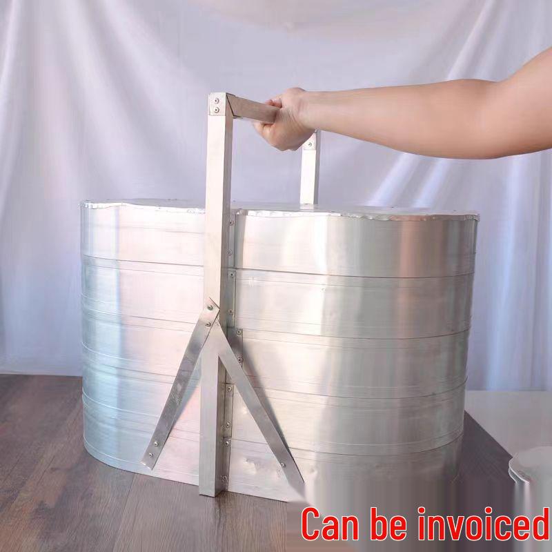 Insulated Wooden Bento Box with Aluminum Layers - Non-Slip Large Capacity Food Carrier for Restaurants Small 4-layer Aluminum with Lid 9690₽