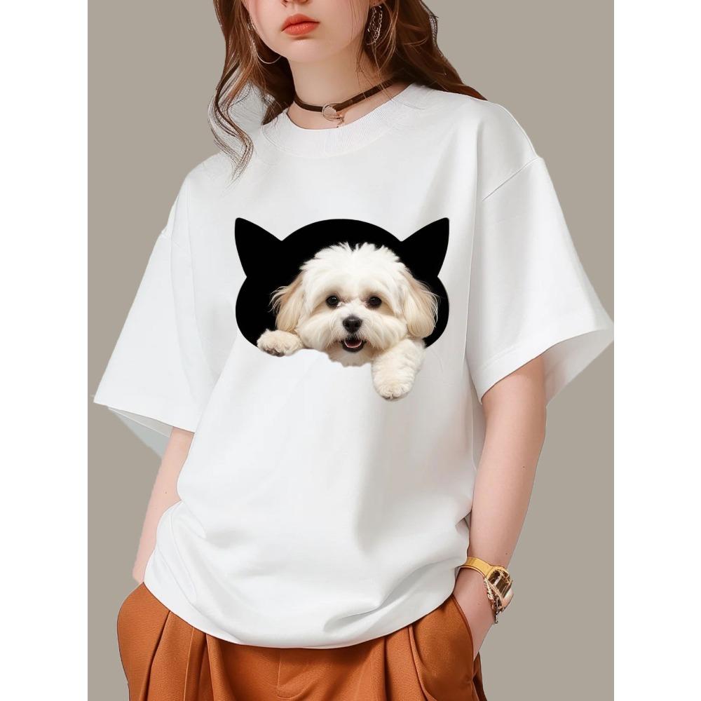 

Women S Round Neck T Shirt Breathable & Moisture Wicking Stylish & Pet Cute Dog Graphic Design S