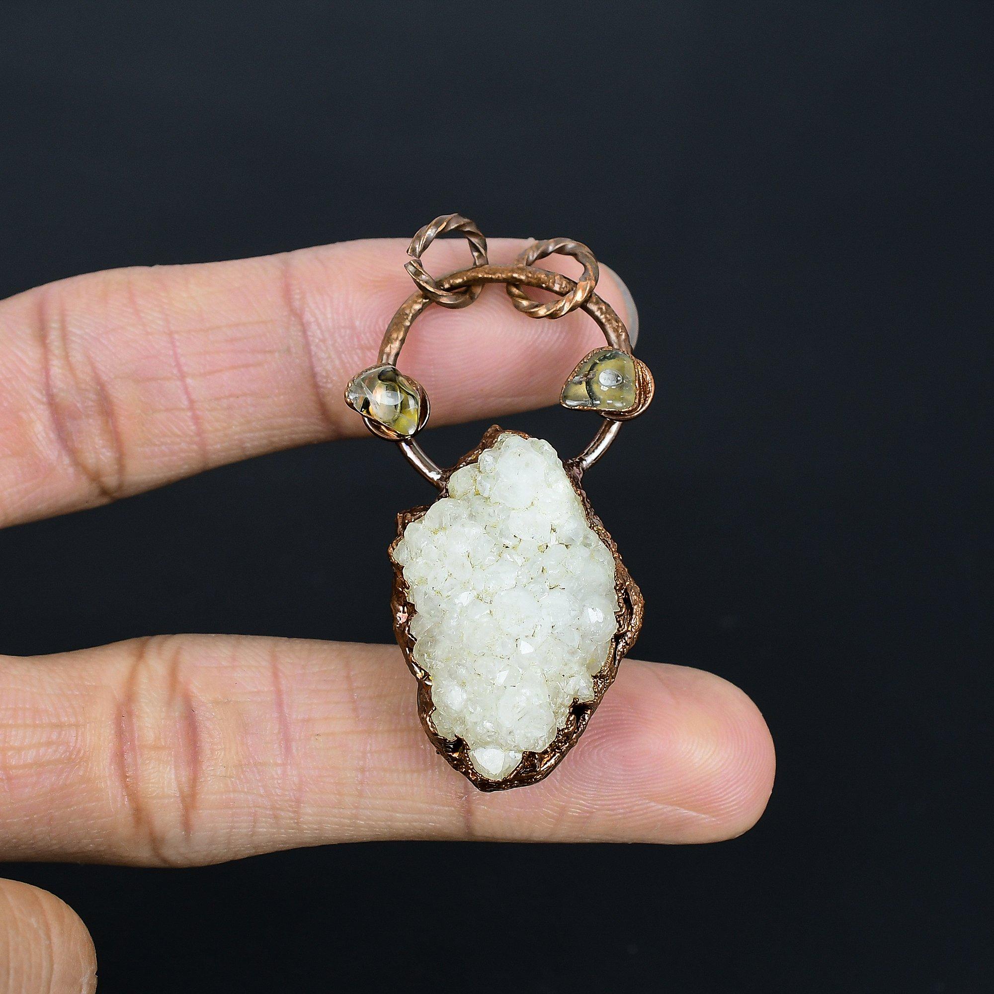 

Clear Solar Druzy Jewelry, Copper Electroformed Pendant Handmade Gemstone Jewelry, Gifts For Wife Brand New Pendant 2.55 Inches