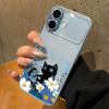 Black Cat Blue Floral Transparent Phone Case Suitable for iPhone 17 16 15 14 13 12 11 Pro/Max/Plus Anti Drop and Shockproof
