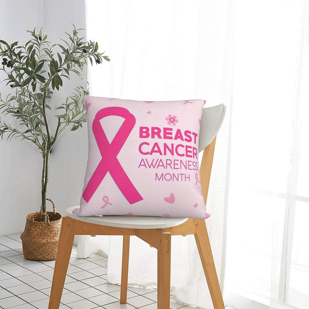 Breast Cancer Awareness Month Square Pillow Case Ribbon Cushion Cover Custom Decorative Throw Pillow Case Cover for Home 18