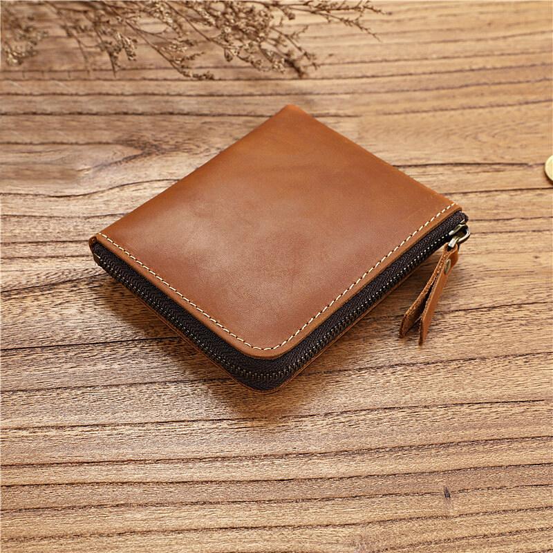 Crazy Horse Leather Handmade Wallet Retro Small Coin Money Bags Simple Wallets Zipper Pouch Card Holdes