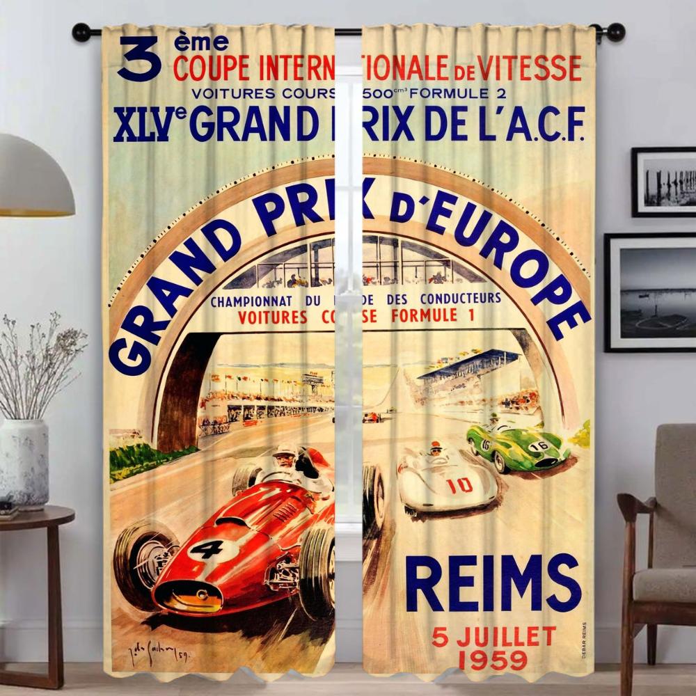 Elegant Room Curtains 2 Pieces Vintage Car Races Home Interior Curtains for Camera Partition Halloween Decoration Shades Curtain