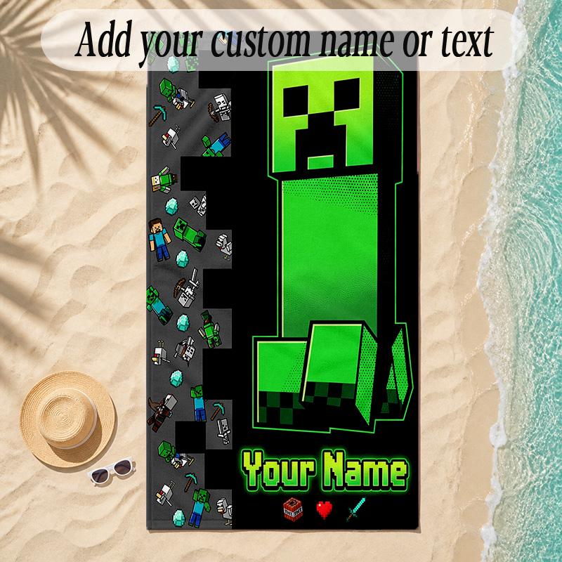 Beach TowelMinecraft Custom Name Text Personalized Soft Towel for Beach Pool Indoor Home Decor Gift