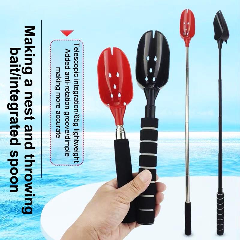 Bait Throwing Spoons Retractable Fish Bait Casting Scoop Lightweight Long Handle Non Slip Fishing Tackle Accessory