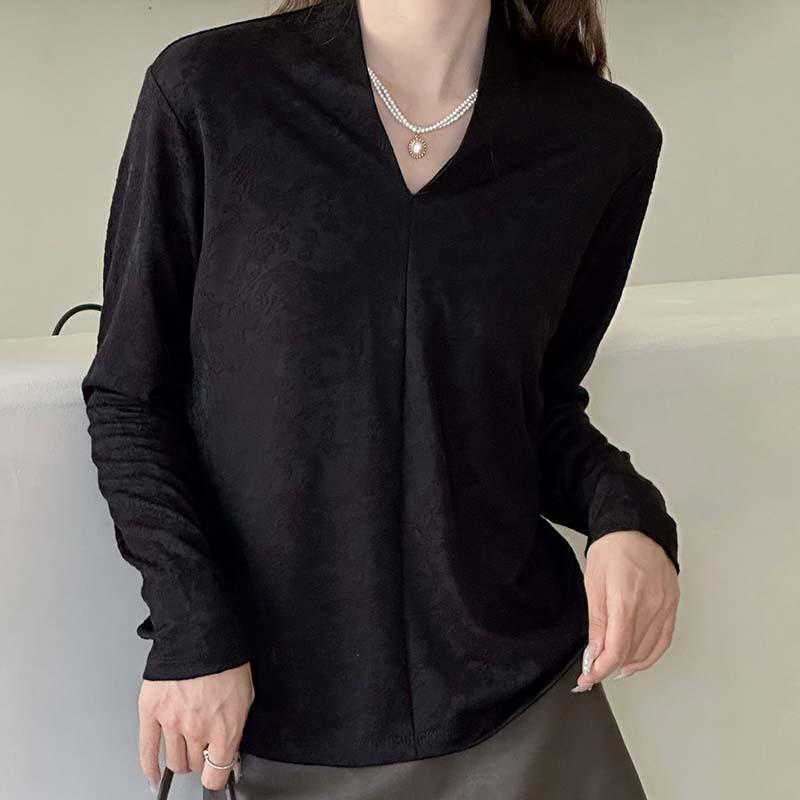 

Chic jacquard small neck pullover knitted bottoming shirt top women s early autumn new inner casual top L чёрный