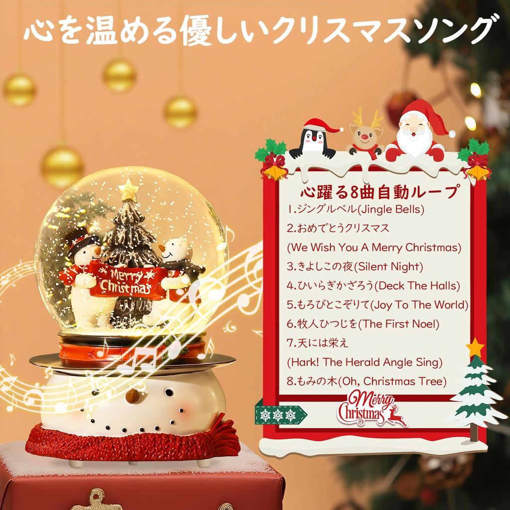 Lewondr Snow Globe (Hand-Shake Type, Built-in Warm LED, Snowmen with Banner)