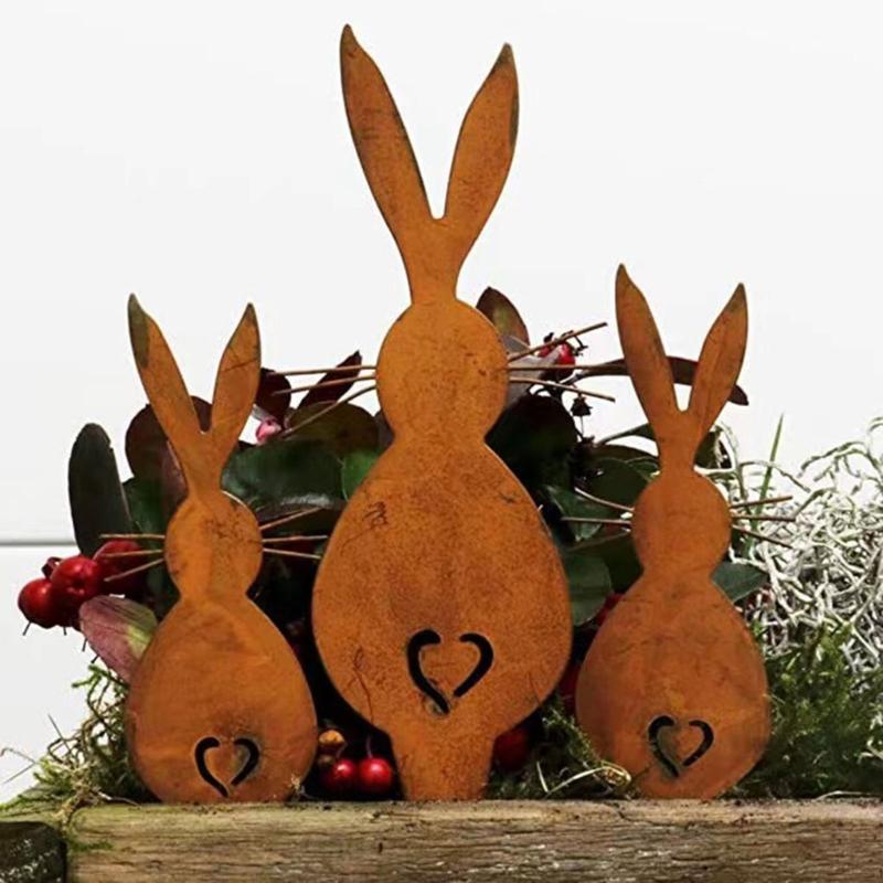 Unique Outdoor Bunnies Garden Stake Decors Perfect for Springtimes Natural Gift Stakes Perfect for Flowerbeds and Lawns