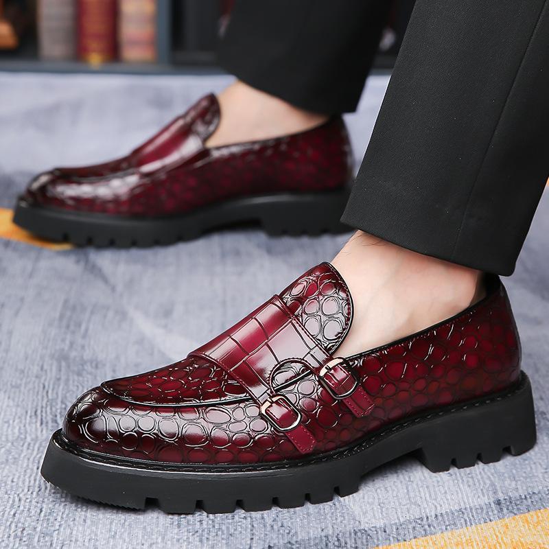 2025 New Spring Autumn Big Size Leather Shoes for Men Belt Designer Stone Pattern Platform Brogue Dress Shoes Men