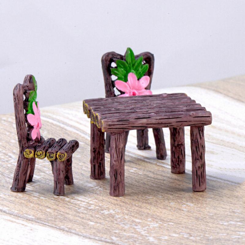 3 Stück/Set Tisch Stuhl Handwerk Mini Miniatur Figur Gartendekor Mikrolandschaft
