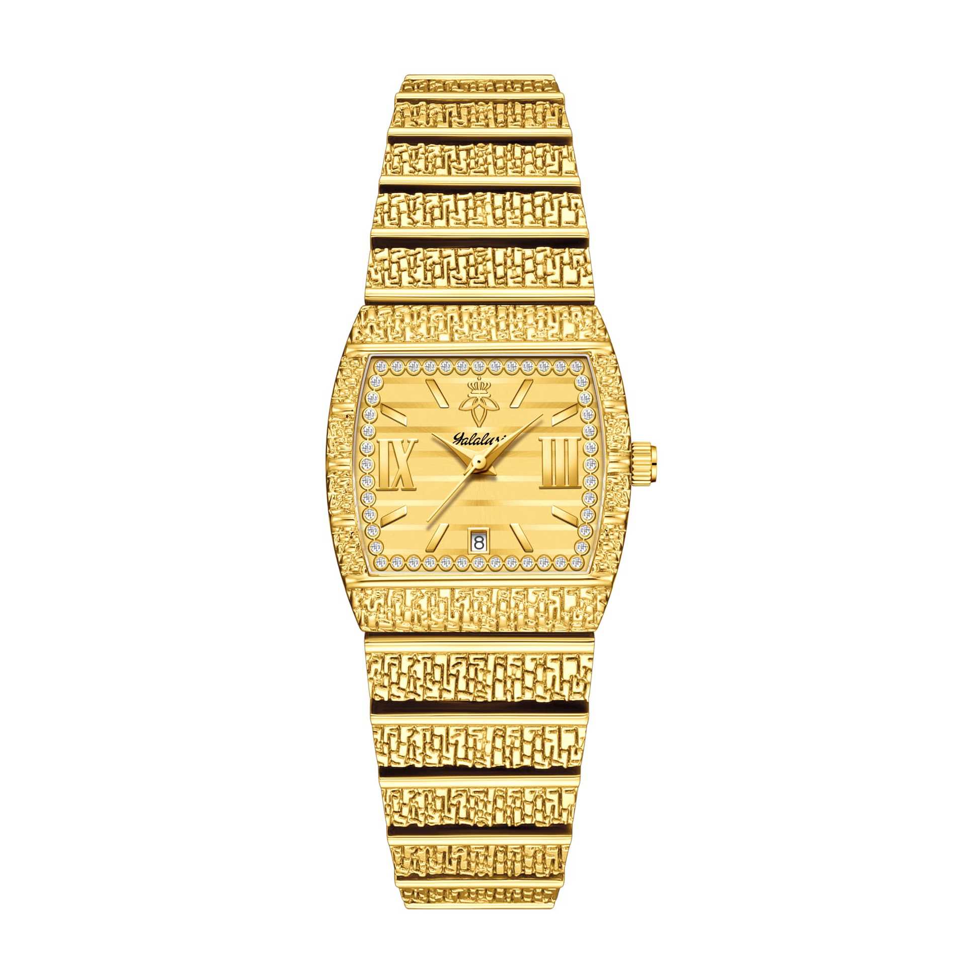 Yalalusi Luxury Gold Diamond Square Women S Watch Roman Scale Calendar Chain Belt Light Luxury Waterproof Quartz Women S Watch