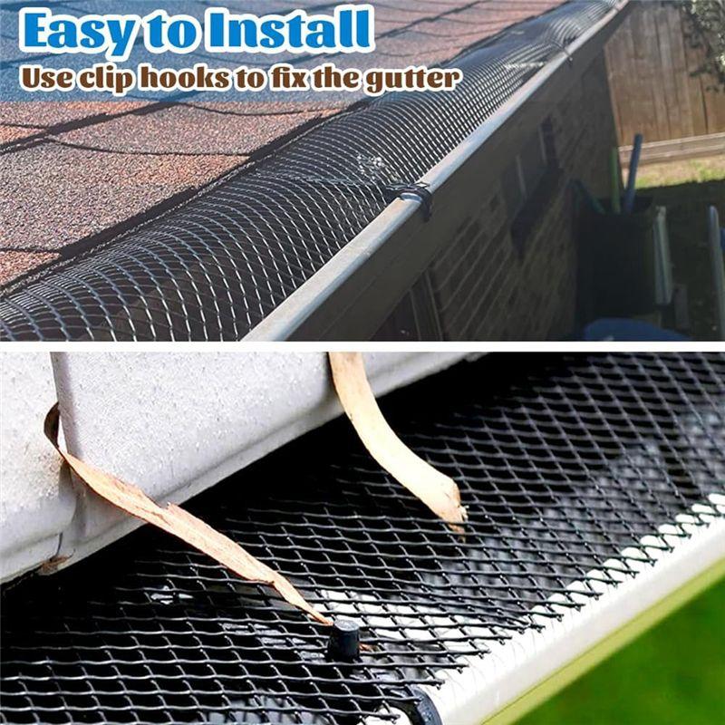 M-Modern-4Pack Gutter Guard Mesh Rolls 20 Feet Gutter Leaf Guards With 40 Clip Hooks, DIY Rain Gutter Covers Preventing Leaves