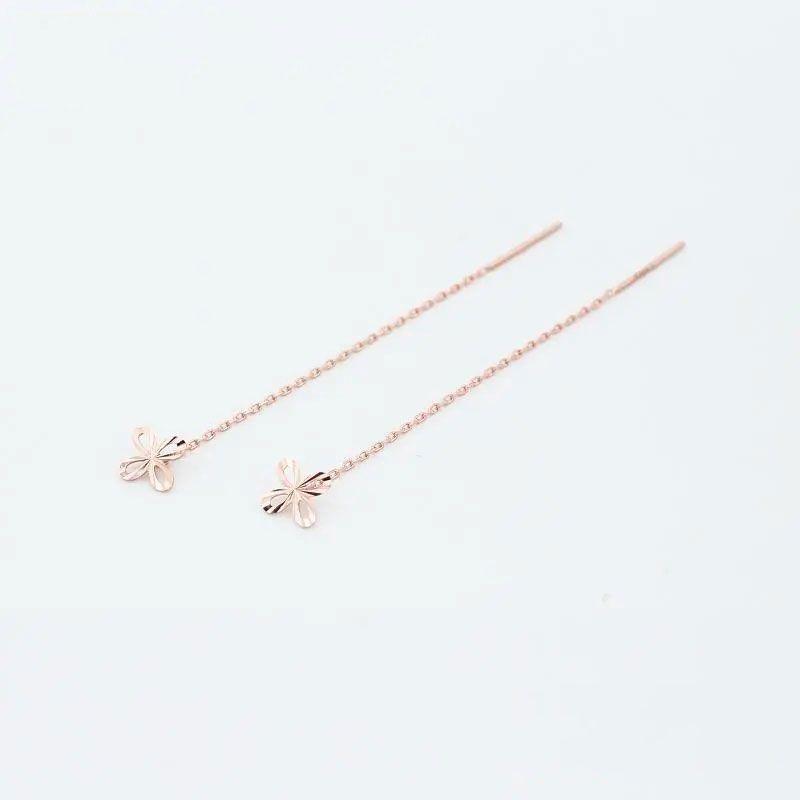 Exquisite Russian 585 Purple Gold Four-Leaf Clover Earline Ins High Value Temperament Versatile Rose Gold Plated Ear Jewelry