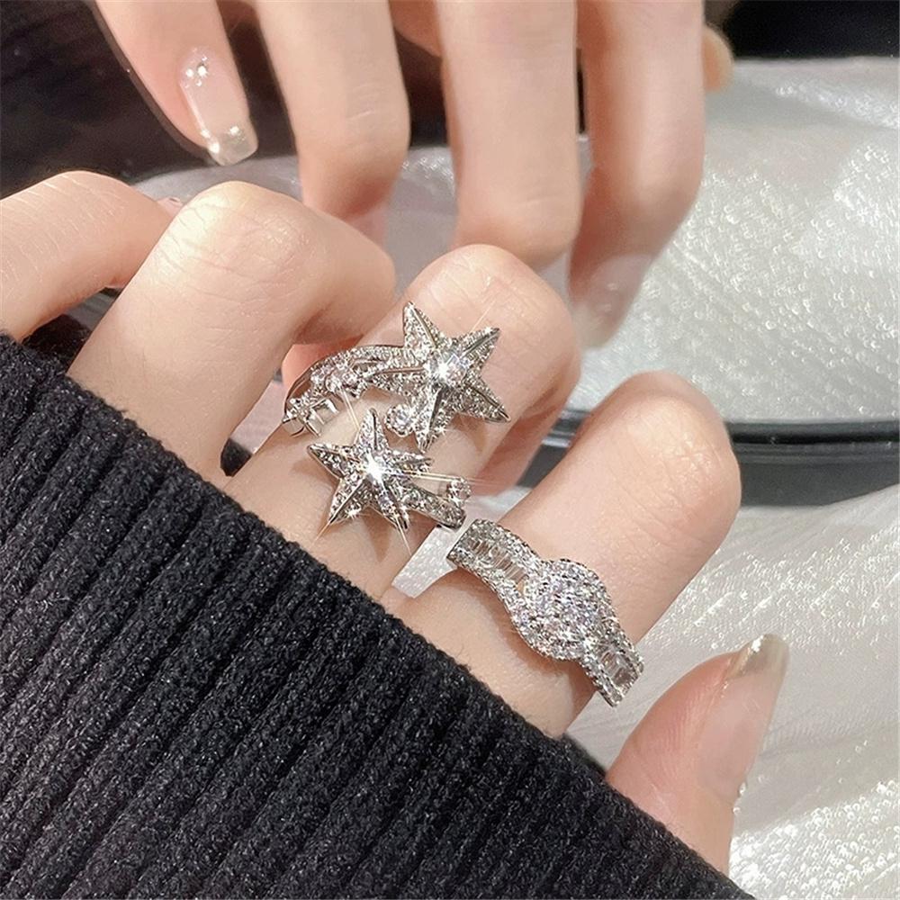 My Fine Jewelry Women's White/Silver Cute Zircon Stone Color Wedding Rings Promise Open Adjustable Engagement For