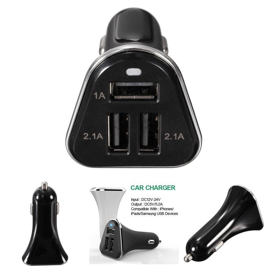 Premium 3 Port Car Charger Adapter With High-speed Usb Ports And Compact Design