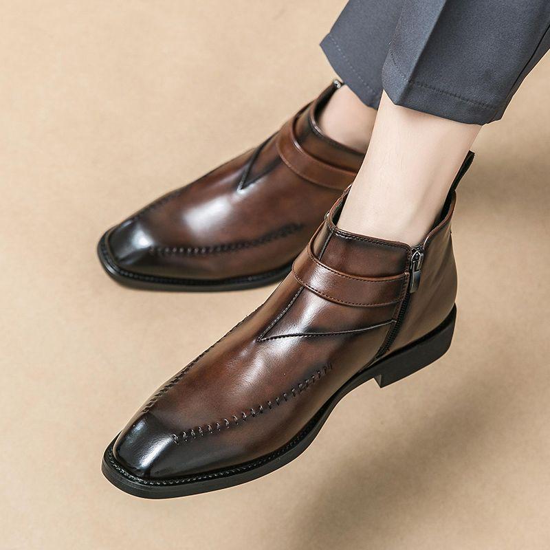 

Men s Retro Breathable Fleece-Lined Martin Boots - British Style Casual Pointed Toe Ankle Leather Shoes 38