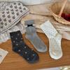 Autumn and Winter Socks: Women's Grey Boneless Socks, Women's Mid-calf Socks, Bow, Black Ear Edge, Pile Socks